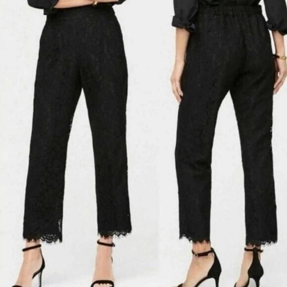 J.Crew Black Lace Overlay Pants Crop Ankle Length Size 4 NWOT - Picture 2 of 14